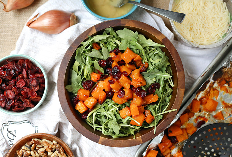 Roasted butternut squash salad in a salad bowl